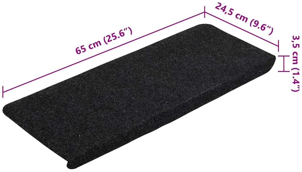 Lipnūs laiptų kilimėliai, 15vnt., juodos spalvos, 65x24,5x3,5cm