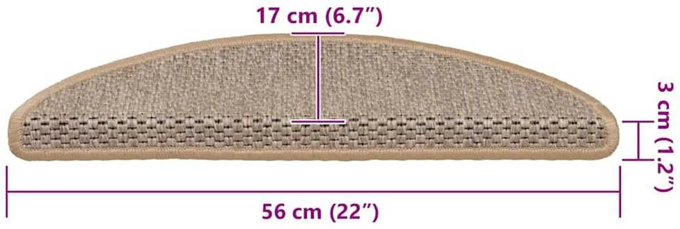 Lipnūs laiptų kilimėliai, 15vnt., smėlio spalvos, 56x17x3cm