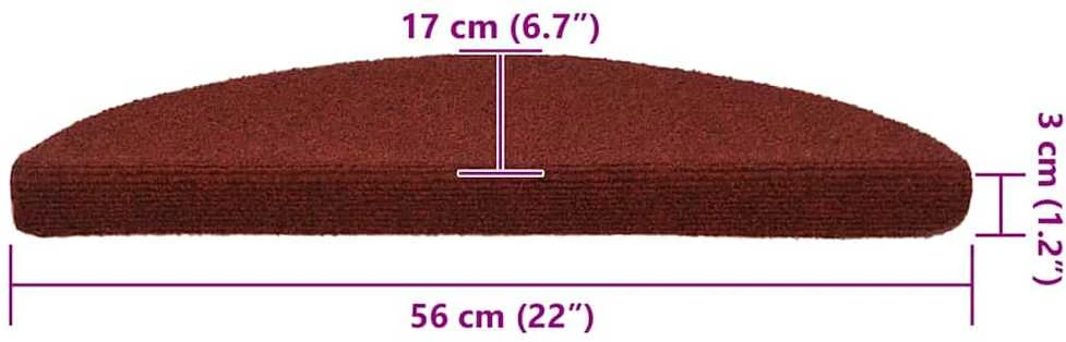 Laiptų kilimėliai, lipnūs, 20 vnt., 56x17x3 cm, bordo raudoni, pusapvaliai