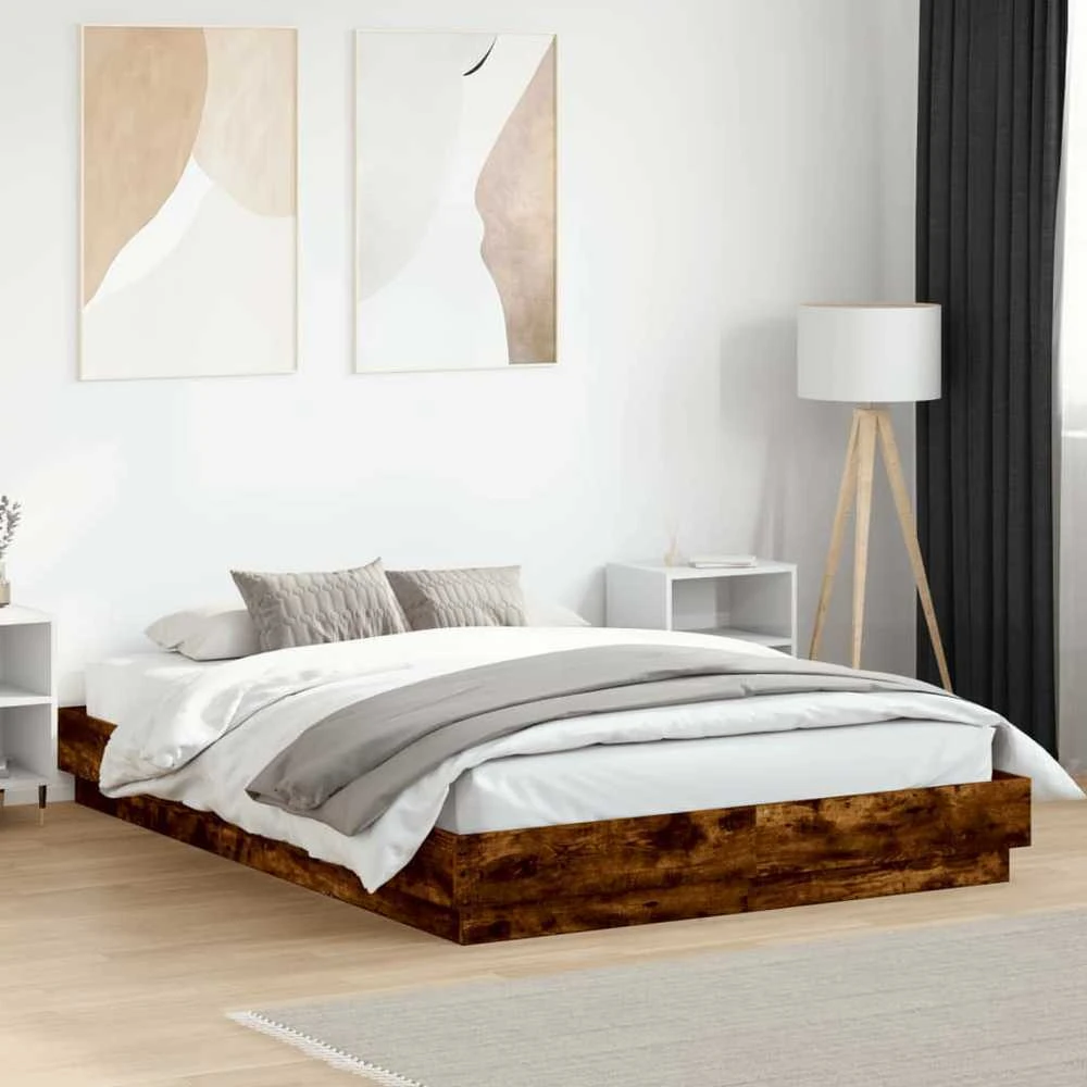 Lovos rėmas su LED lemputėmis, dūminio ąžuolo, 160x200cm