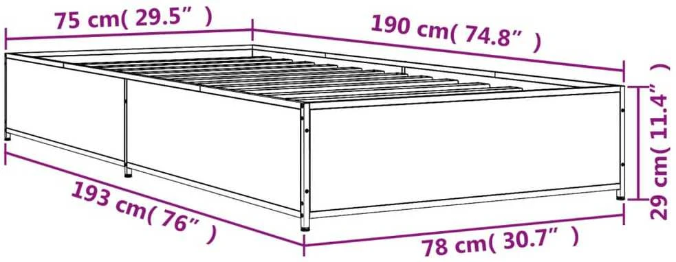 Lovos rėmas, dūminio ąžuolo, 75x190cm, apdirbta mediena/metalas