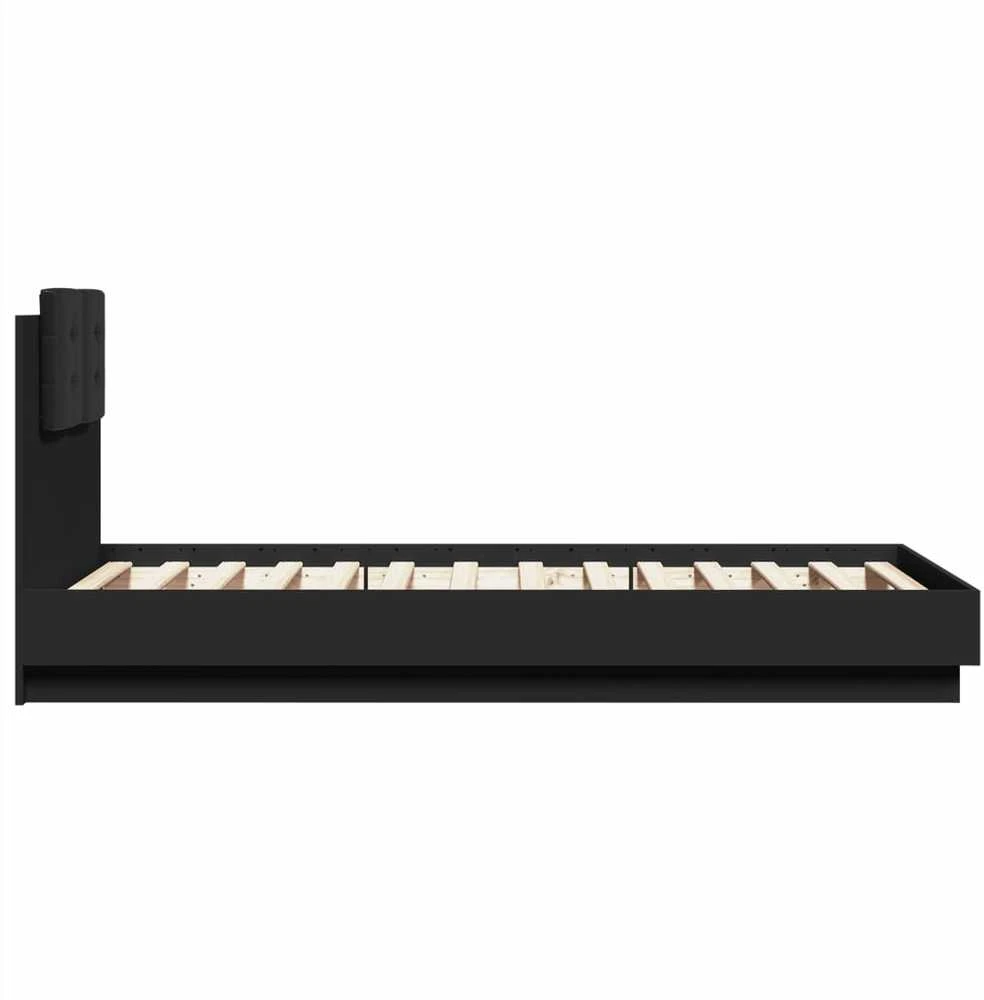 Lovos rėmas su galvūgaliu ir LED lemputėmis, juodas, 75x190cm