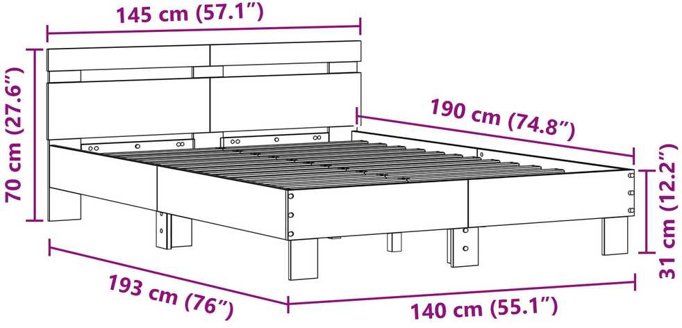Lovos rėmas Amatininkų ąžuolas 140 x 190 cm Apdirbta mediena