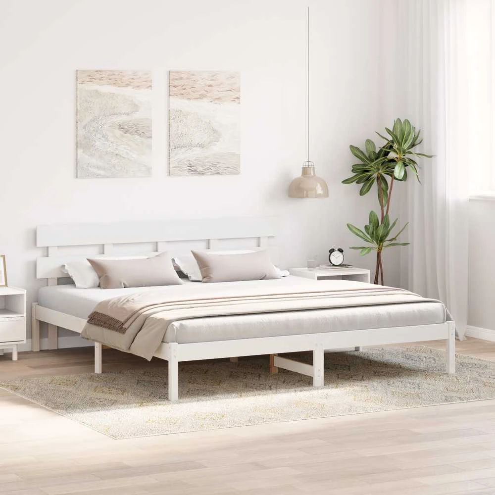 Lovos rėmas Balta 200 x 200 cm Pušies medienos masyvas