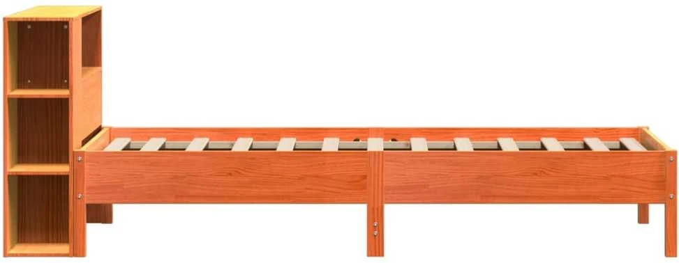 Lova be čiužinio/su knygų lentyna, vaško ruda, 100x200cm, pušis