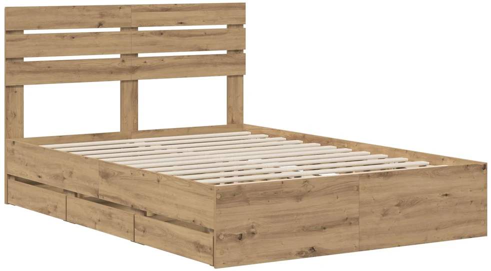 Lova Bed Frame with Storage and Headboard Artisan Oak 160 x 200 cm