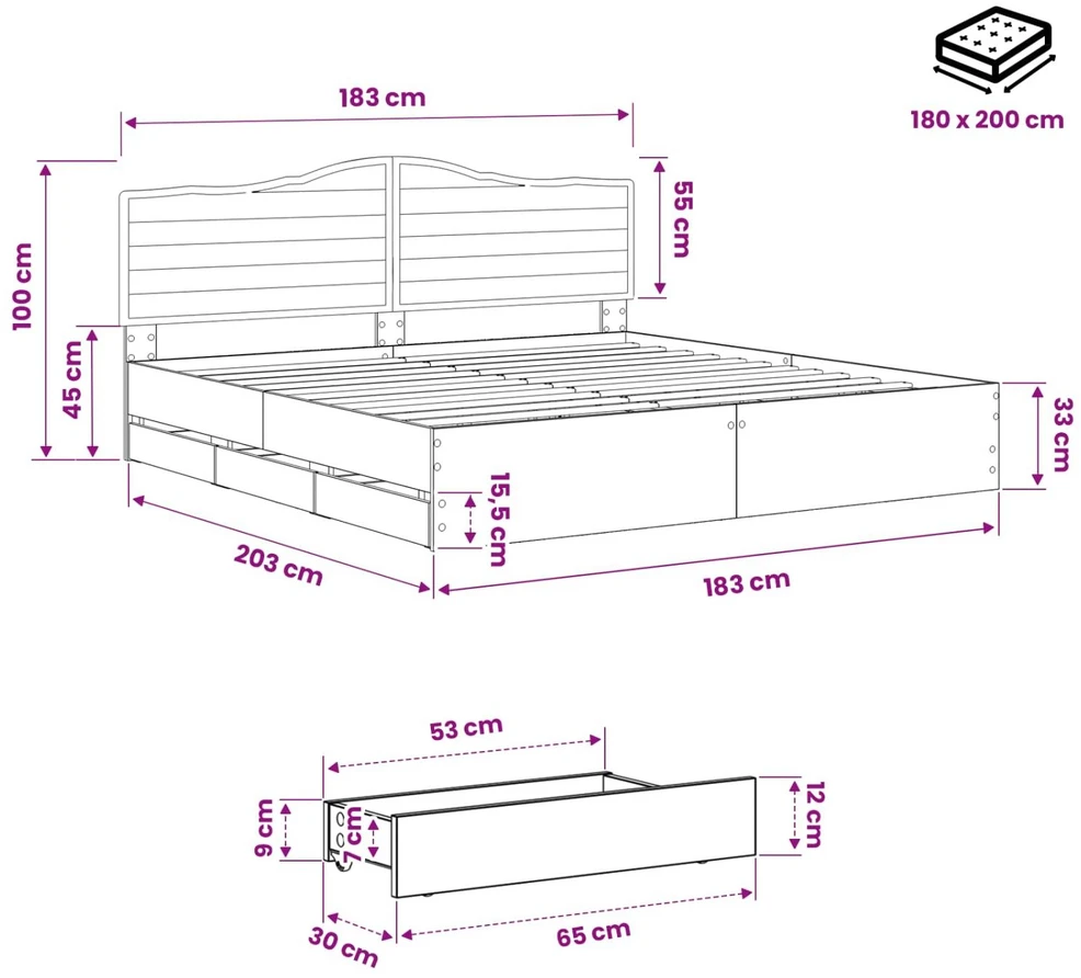 Lova Bed Frame with Storage and Headboard Artisan Oak 180 x 200 cm