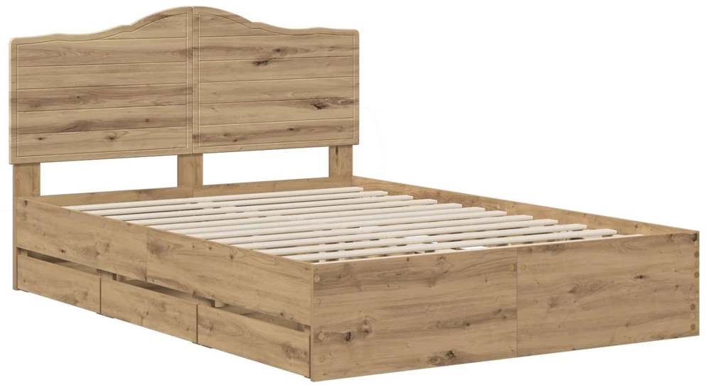 Lova Bed Frame with Storage and Headboard Artisan Oak 140 x 190 cm