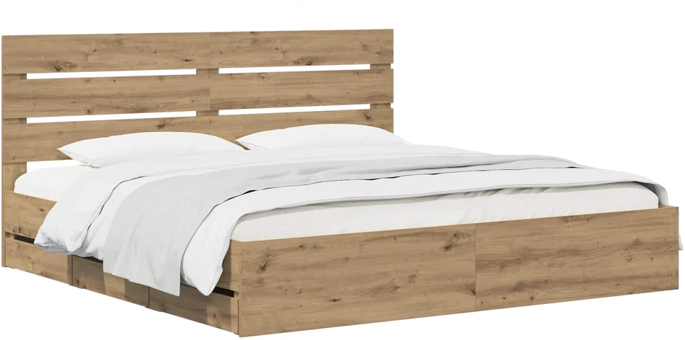 Lova Bed Frame with Storage and Headboard Artisan Oak 180 x 200 cm