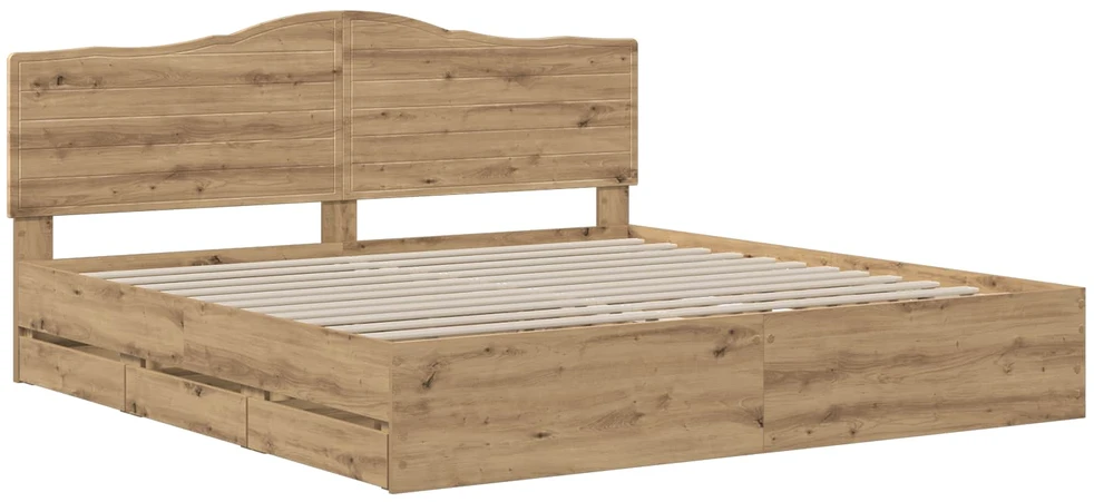 Lova Bed Frame with Storage and Headboard Artisan Oak 180 x 200 cm