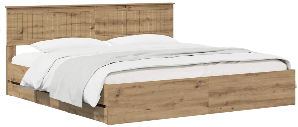 Lova Bed Frame with Storage and Headboard Artisan Oak 180 x 200 cm