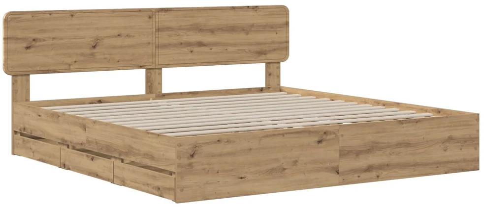 Lova Bed Frame with Storage and Headboard Artisan Oak 180 x 200 cm