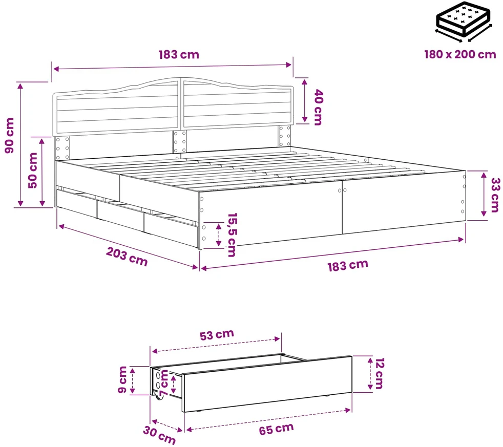 Lova Bed Frame with Storage and Headboard Artisan Oak 180 x 200 cm