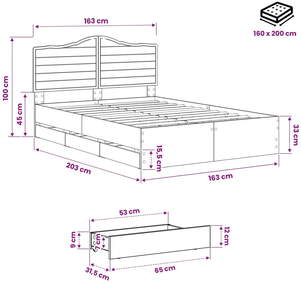 Lova Bed Frame with Storage and Headboard Artisan Oak 160 x 200 cm