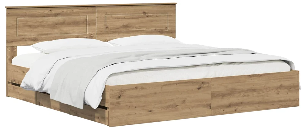 Lova Bed Frame with Storage and Headboard Artisan Oak 180 x 200 cm