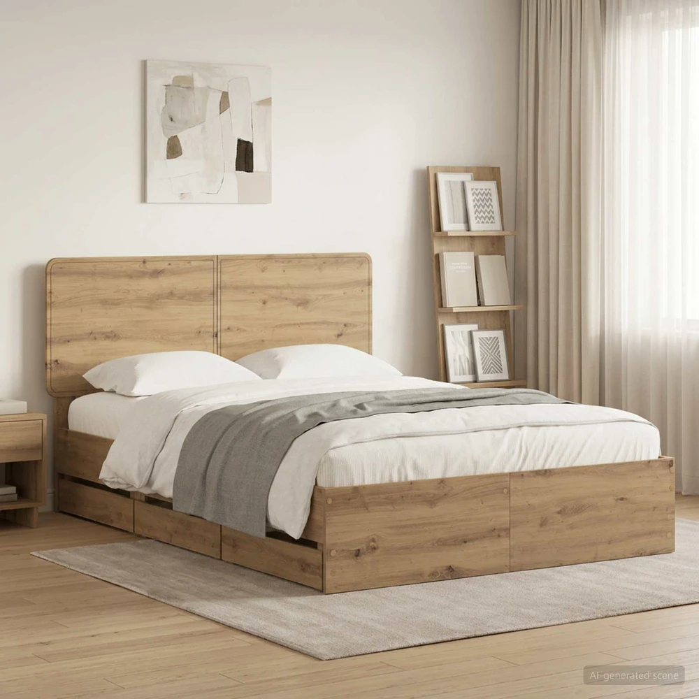 Lova Bed Frame with Storage and Headboard Artisan Oak 120 x 200 cm