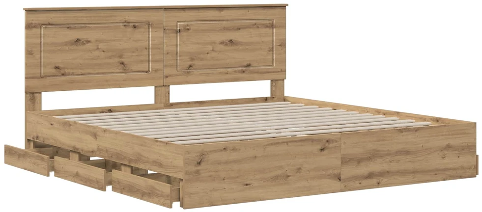 Lova Bed Frame with Storage and Headboard Artisan Oak 180 x 200 cm