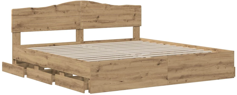 Lova Bed Frame with Storage and Headboard Artisan Oak 180 x 200 cm