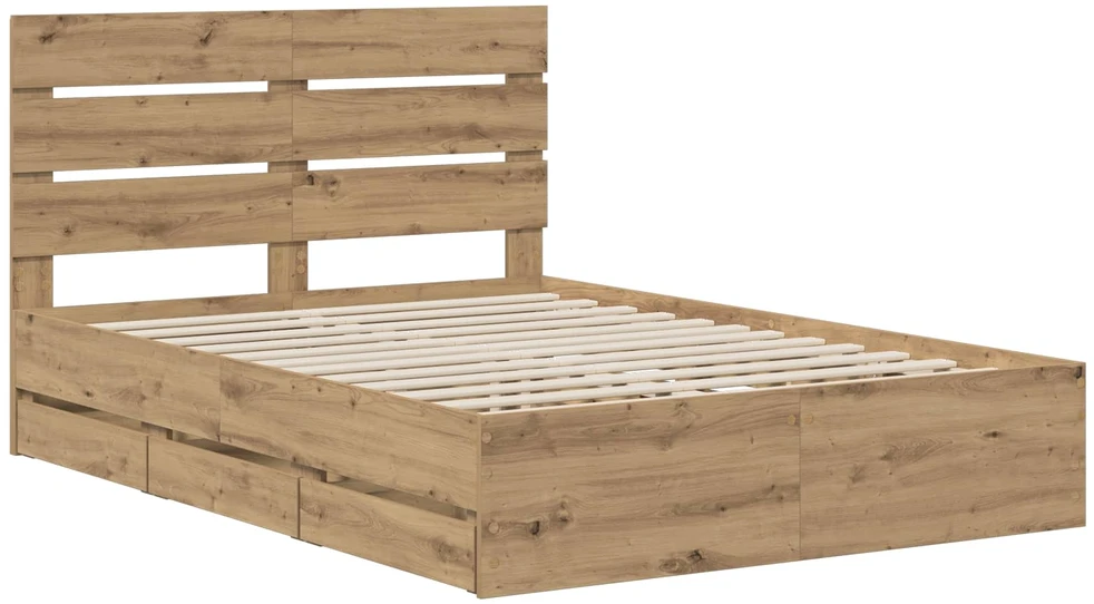 Lova Bed Frame with Storage and Headboard Artisan Oak 160 x 200 cm