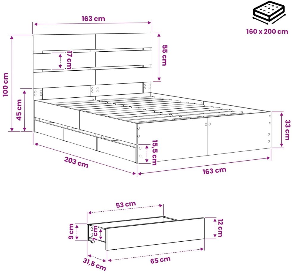 Lova Bed Frame with Storage and Headboard Artisan Oak 160 x 200 cm