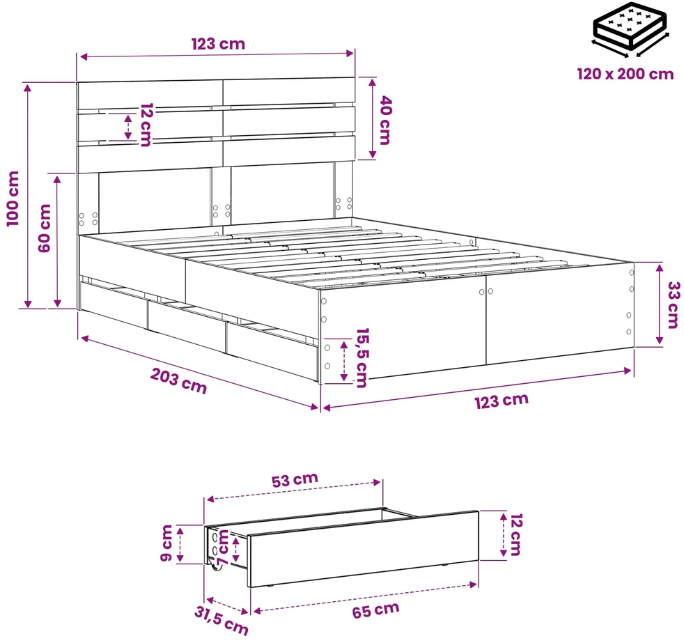 Lova Bed Frame with Storage and Headboard Artisan Oak 120 x 200 cm