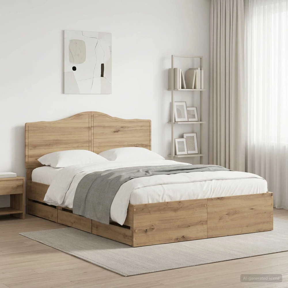 Lova Bed Frame with Storage and Headboard Artisan Oak 140 x 190 cm