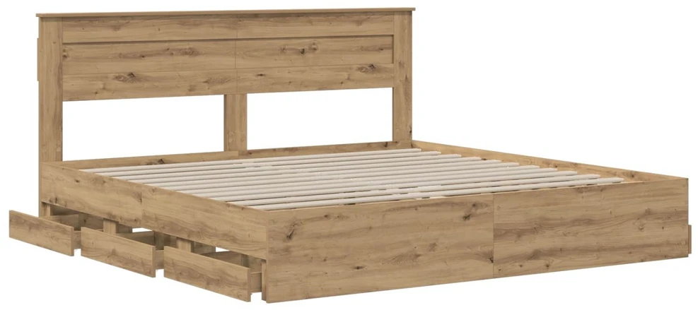 Lova Bed Frame with Storage and Headboard Artisan Oak 180 x 200 cm