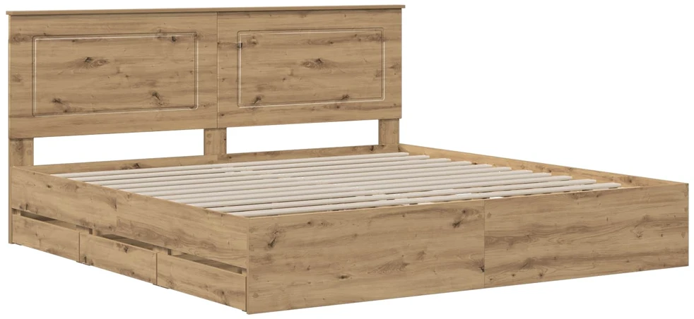 Lova Bed Frame with Storage and Headboard Artisan Oak 180 x 200 cm