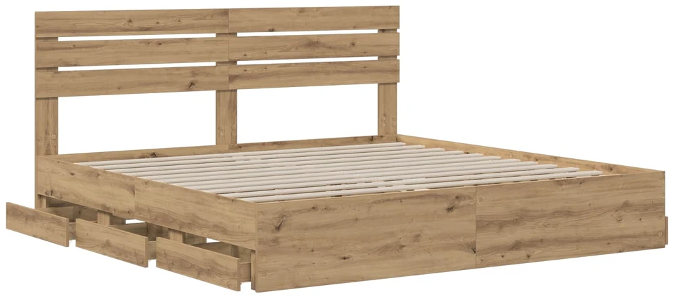 Lova Bed Frame with Storage and Headboard Artisan Oak 180 x 200 cm