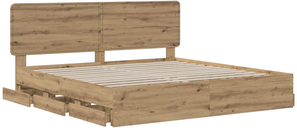 Lova Bed Frame with Storage and Headboard Artisan Oak 180 x 200 cm