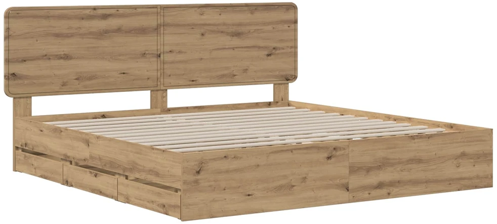 Lova Bed Frame with Storage and Headboard Artisan Oak 180 x 200 cm