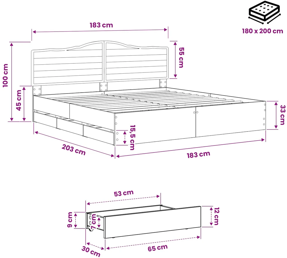 Lova Bed Frame with Storage and Headboard Artisan Oak 180 x 200 cm