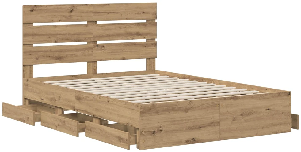 Lova Bed Frame with Storage and Headboard Artisan Oak 160 x 200 cm