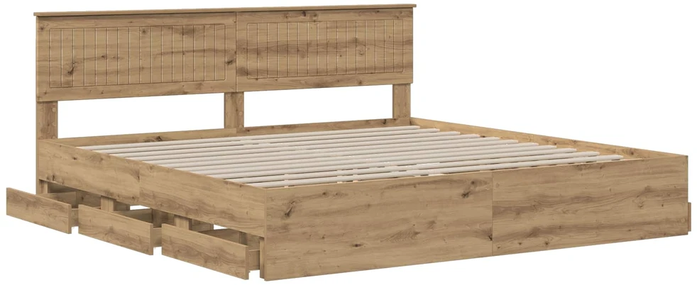 Lova Bed Frame with Storage and Headboard Artisan Oak 180 x 200 cm