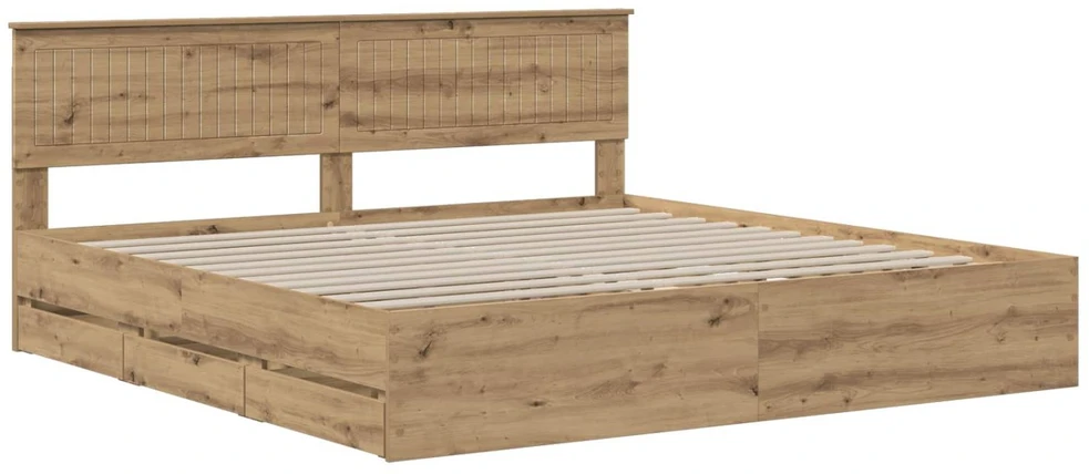 Lova Bed Frame with Storage and Headboard Artisan Oak 180 x 200 cm
