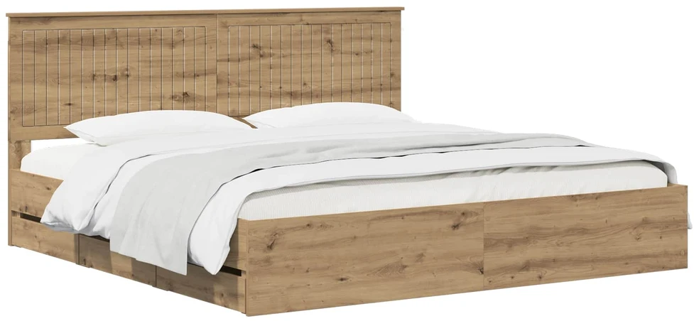 Lova Bed Frame with Storage and Headboard Artisan Oak 180 x 200 cm