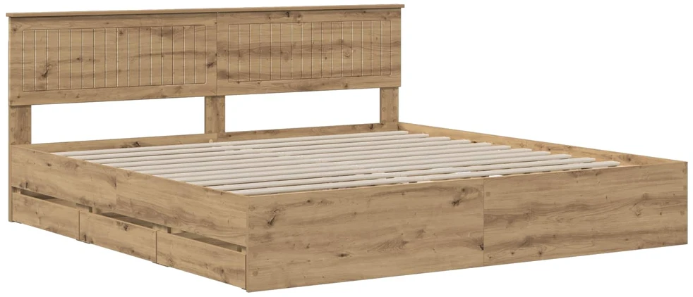 Lova Bed Frame with Storage and Headboard Artisan Oak 180 x 200 cm