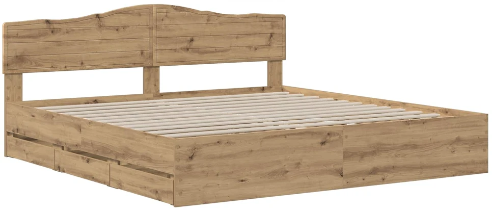 Lova Bed Frame with Storage and Headboard Artisan Oak 180 x 200 cm