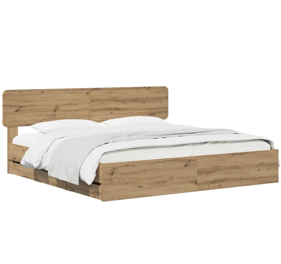 Lova Bed Frame with Storage and Headboard Artisan Oak 180 x 200 cm