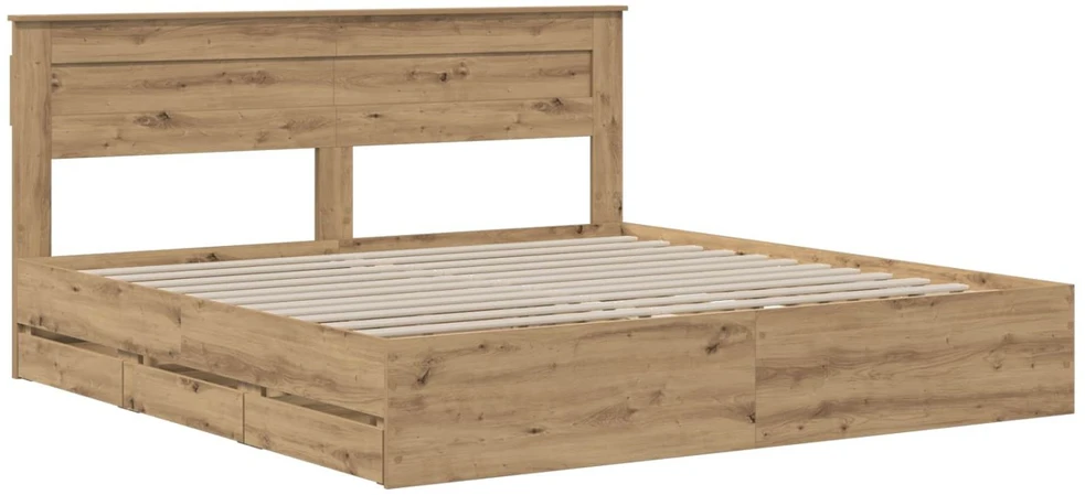 Lova Bed Frame with Storage and Headboard Artisan Oak 180 x 200 cm