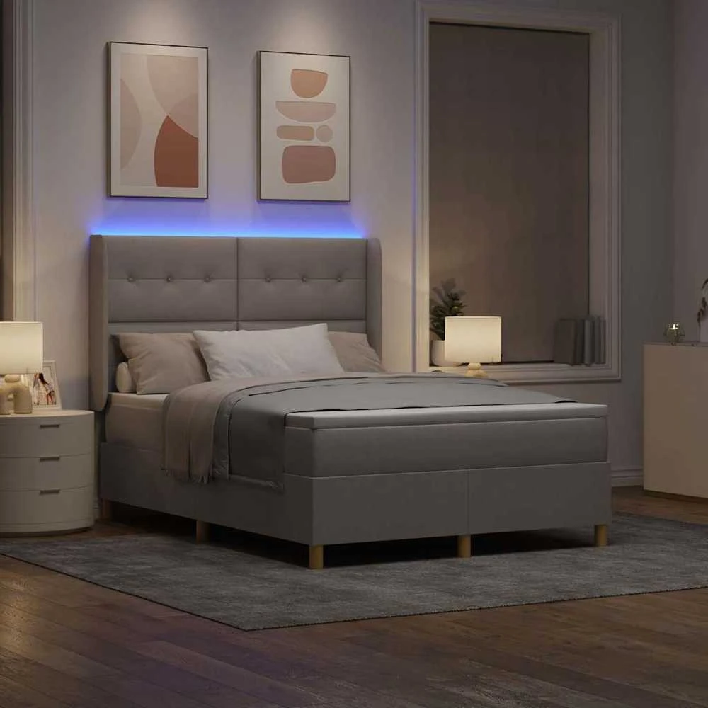 Kiemas lova su LED juostelėmis Tortora 160 x 200 cm audinys