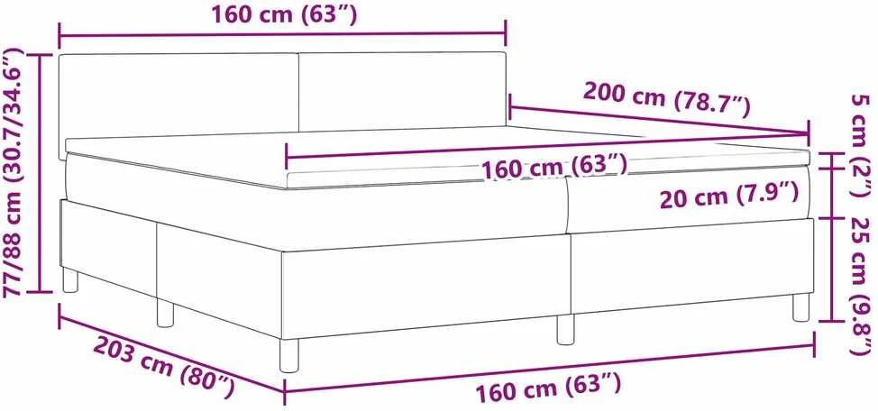 LED Čiužinio Lova Tamsiai pilka ir balta 160 x 200 cm