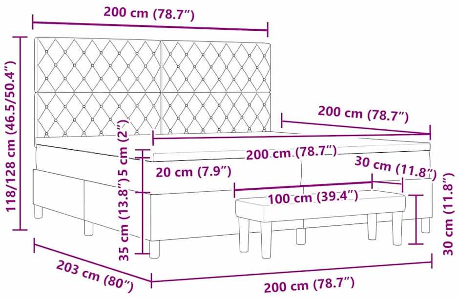 Kiemas lova su čiužiniu Rožinė 200 x 200 cm Aksomas