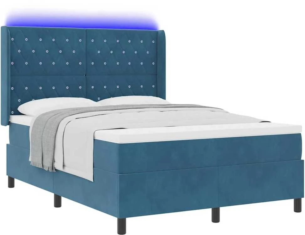 Kiemas lova su LED juostelėmis Mėlyna 140 x 190 cm Aksomas
