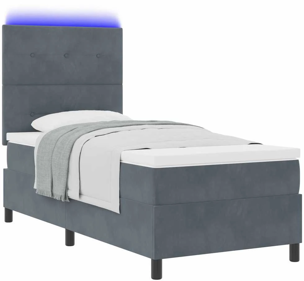 LED Čiužinio Lova Tamsiai pilka 90 x 190 cm Aksomas
