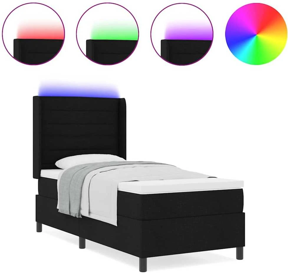LED Čiužinio Lova su čiužiniu Juoda 90 x 200 cm audinys