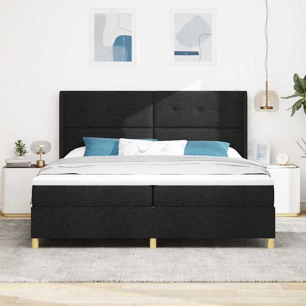 Kiemas lova su LED juostelėmis Juoda 200 x 200 cm audinys