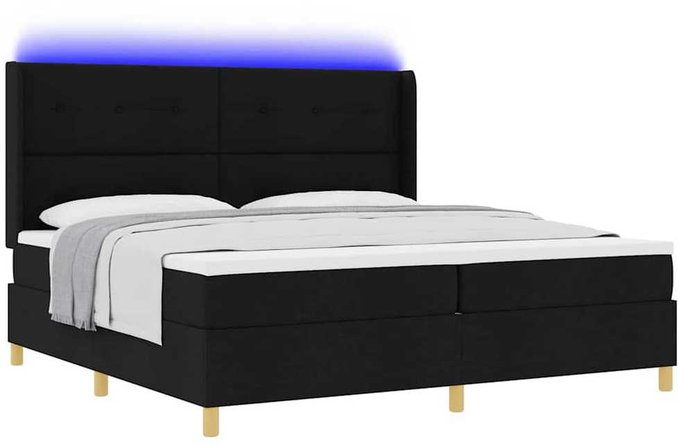 Kiemas lova su LED juostelėmis Juoda 200 x 200 cm audinys