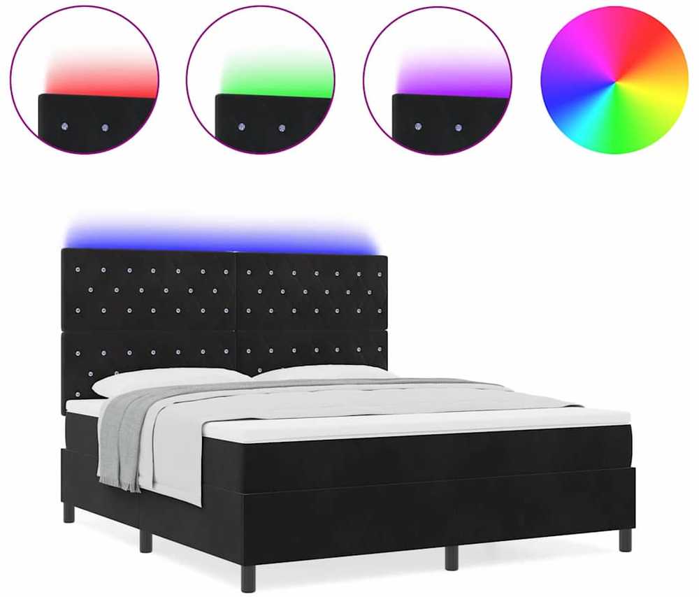 LED Čiužinio Lova su čiužiniu Juodas 180 x 200 cm Aksomas