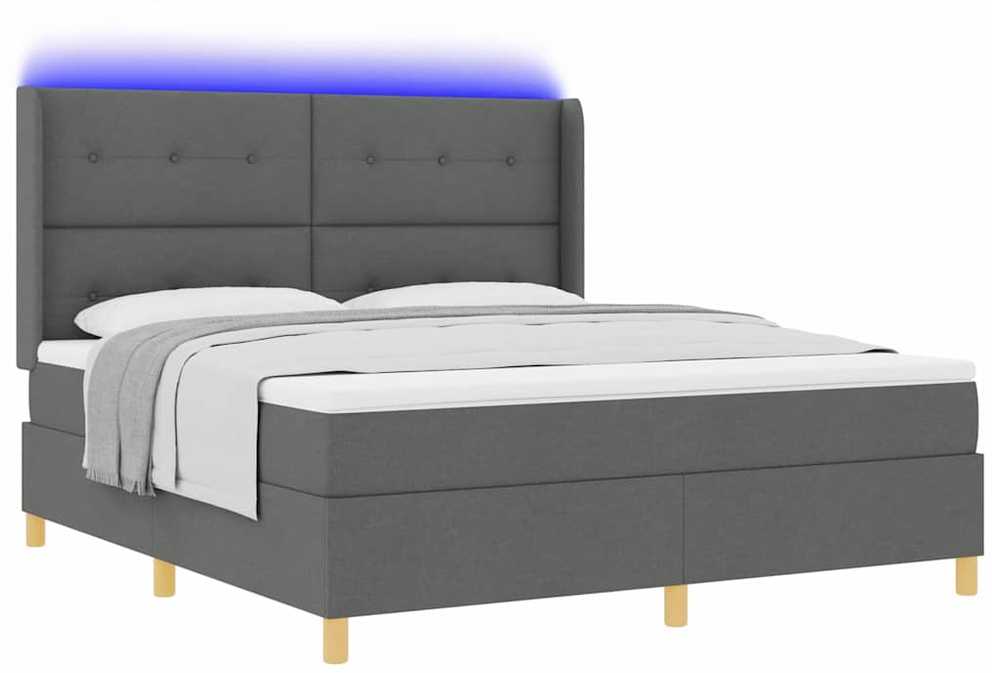 Kiemas lova su LED juostelėmis Pilka 180 x 200 cm audinys